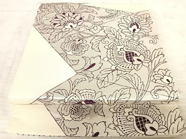平和屋着物◎六通柄袋帯 唐織 更紗花文 銀糸 正絹 逸品