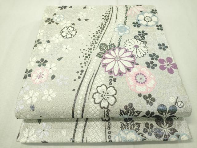 ZY-557 袋帯 瑞祥壁面盛花文 プラチナ箔 六通 逸品 ZY-557 袋帯 瑞祥壁面盛花文 プラチナ箔 六通 逸品