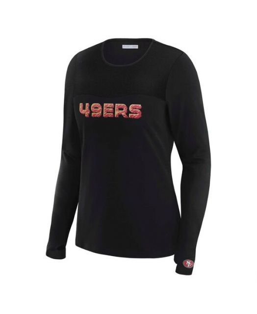 送料無料 ウェア バイ エリン アンドルーズ レディース Tシャツ トップス Women s x Gracie Hunt Black San Francisco 49ers Mesh Panel Long Sleeve T-Shirt Black