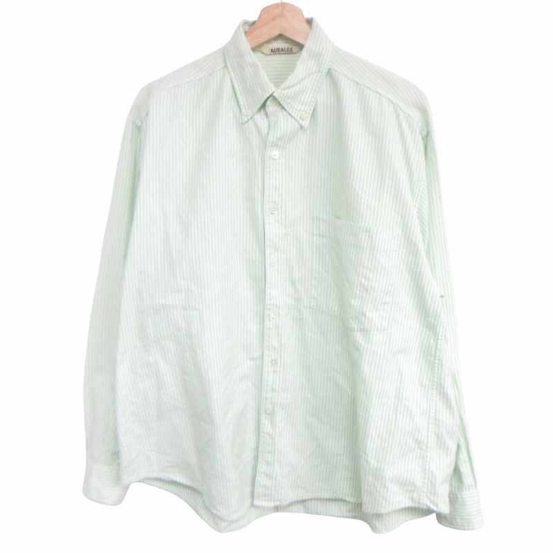 オーラリー AURALEE × H Beautyu0026Youth 別注 CANDY STRIPE BD SHIRT ストライプシャツ ボタンダウン 長袖 緑×白 グリーン×ホワイト サイズ4 M相当 A8SS01BY IBO66