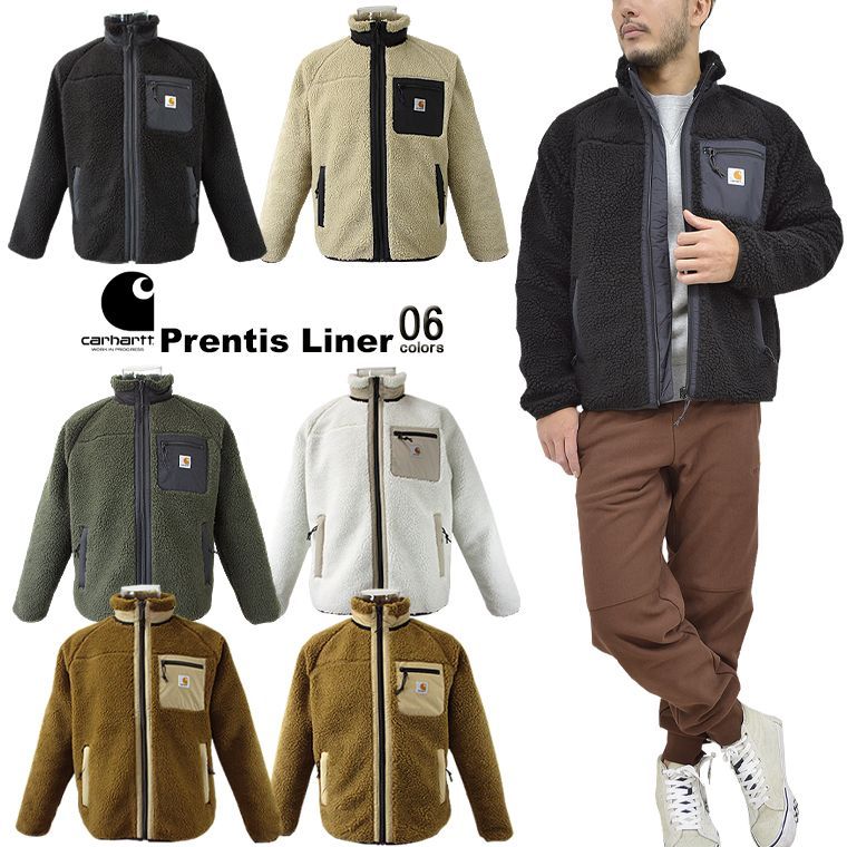 carhartt カーハート PRENTIS LINER ボアフリースブルゾン 防寒 モコモコ ユニセックス EUモデル シンプル Prentis Liner アウター  Hamilton Brown/Dusty H Brown  Wax/Wall