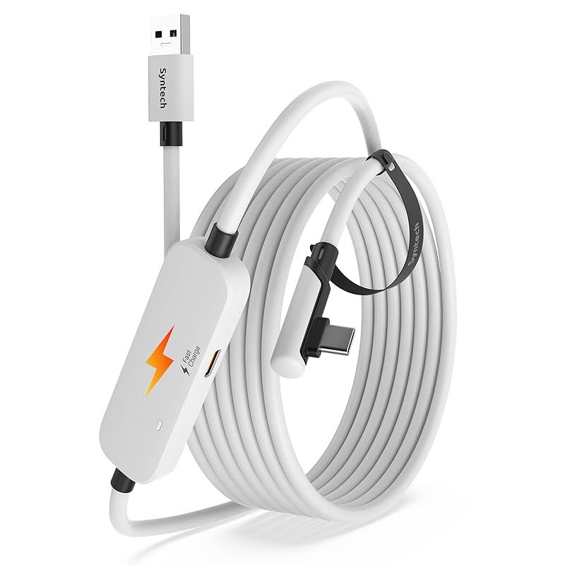 Syntech リンクケーブル 3M 充電付き、Meta Quest 3S/Quest 3/Quest 2/Pico 4 に対応、別の充電ポート付き VR リンクケーブル、USB 3.0 から Type C コード ライト PC/SteamVR 用