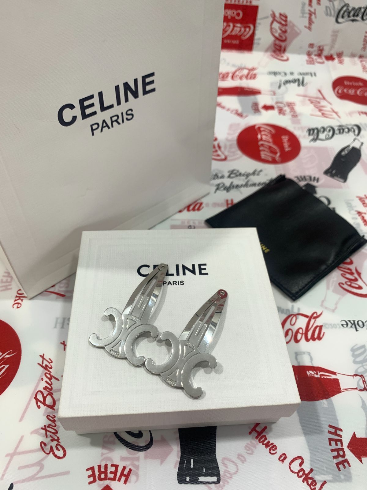 CELINE セリーヌ トリンフ スナップヘアクリップ  2個セット☆シルバー