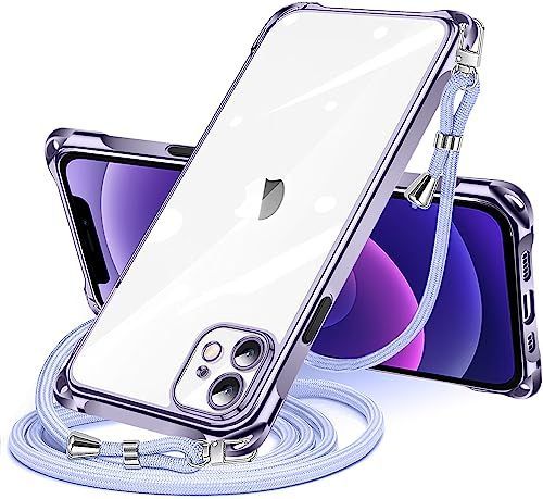 iPhone 12 mini_パープル iPhone 12 mini 用 ケース クリア ショルダー iphone12mini スマホケース アイフォン12ミニ カバー 肩掛け 斜めかけ 縄掛けケース 透明 TPU 薄型 軽量 耐衝撃 紐付き 斜めがけ 織り