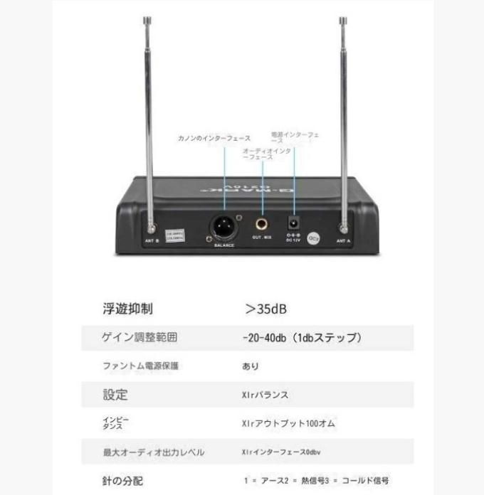 ワイヤレスマイク付き2チャンネルオーディオミキサー