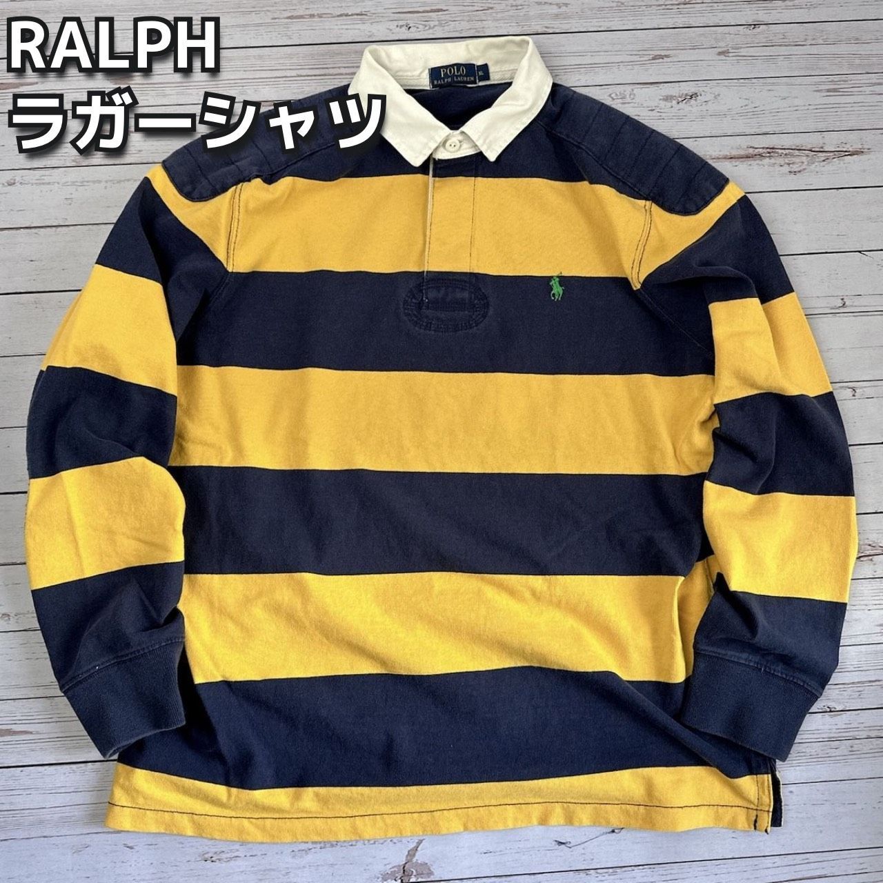 【Lサイズ】ポロ ラルフローレン 長袖 ラガーシャツ ボーダー 古着 Ralph Lauren - 90s USA製 ポロ ラルフローレン ボーダー 長袖
