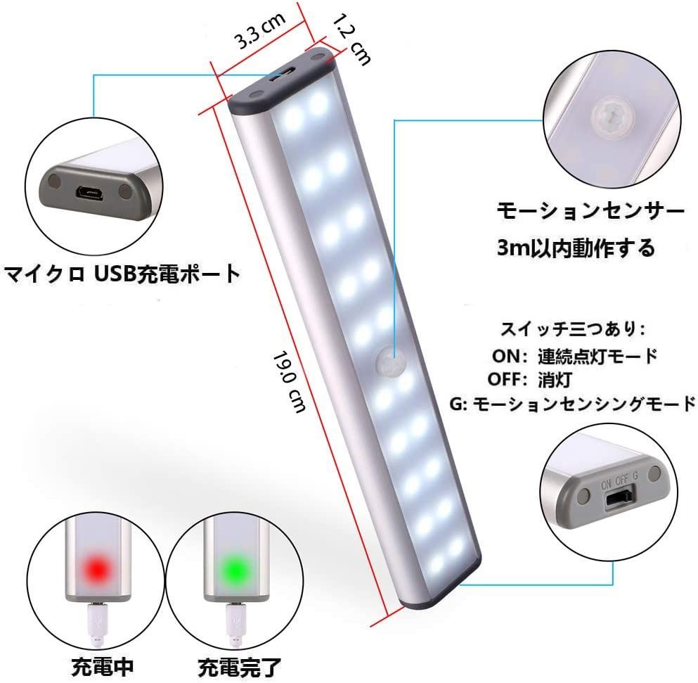 訳ありセール 格安） 便利で人気 最新 LEDライト１本 人感センサー USB
