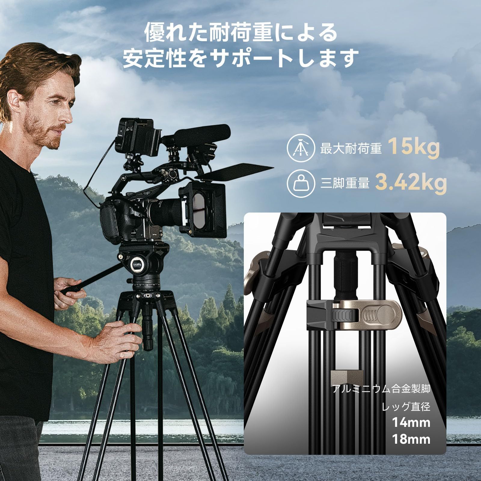 SmallRig アルミニウム合金三脚AD-80 耐荷重15kg 高さ調節76~その他