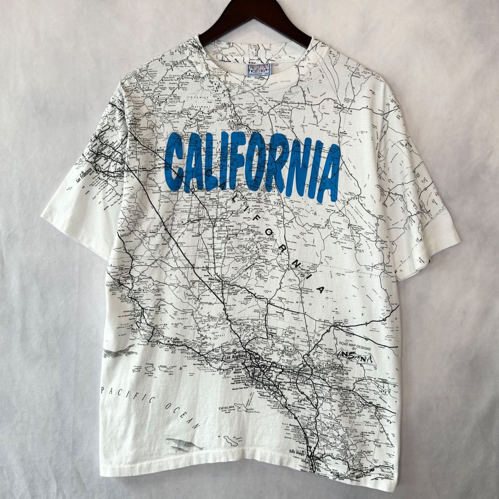 90s Allsport CALIFORNIA カルフォルニア地図 総柄Tシャツ AOP オール