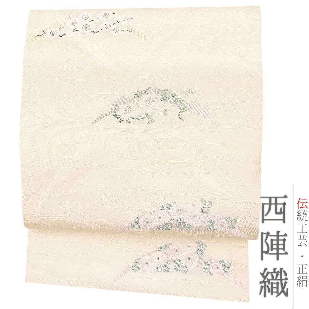 SSお仕立て上がり正絹名古屋帯 濃ピンク地に花、蝶模様