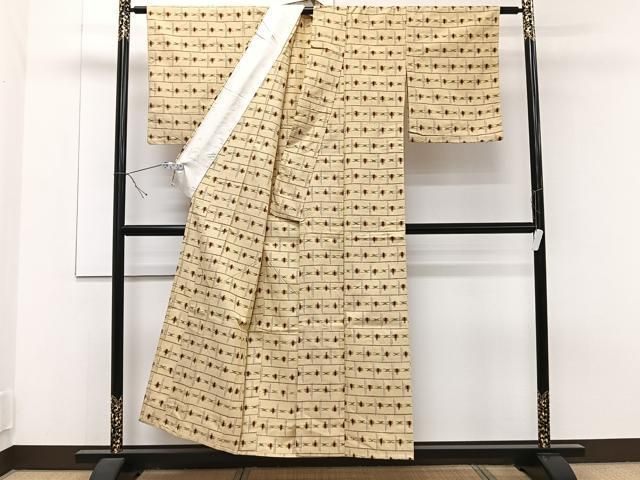 平和屋着物▽上質な紬 単衣 琉球絣文様 正絹 逸品 CAAT6617xi