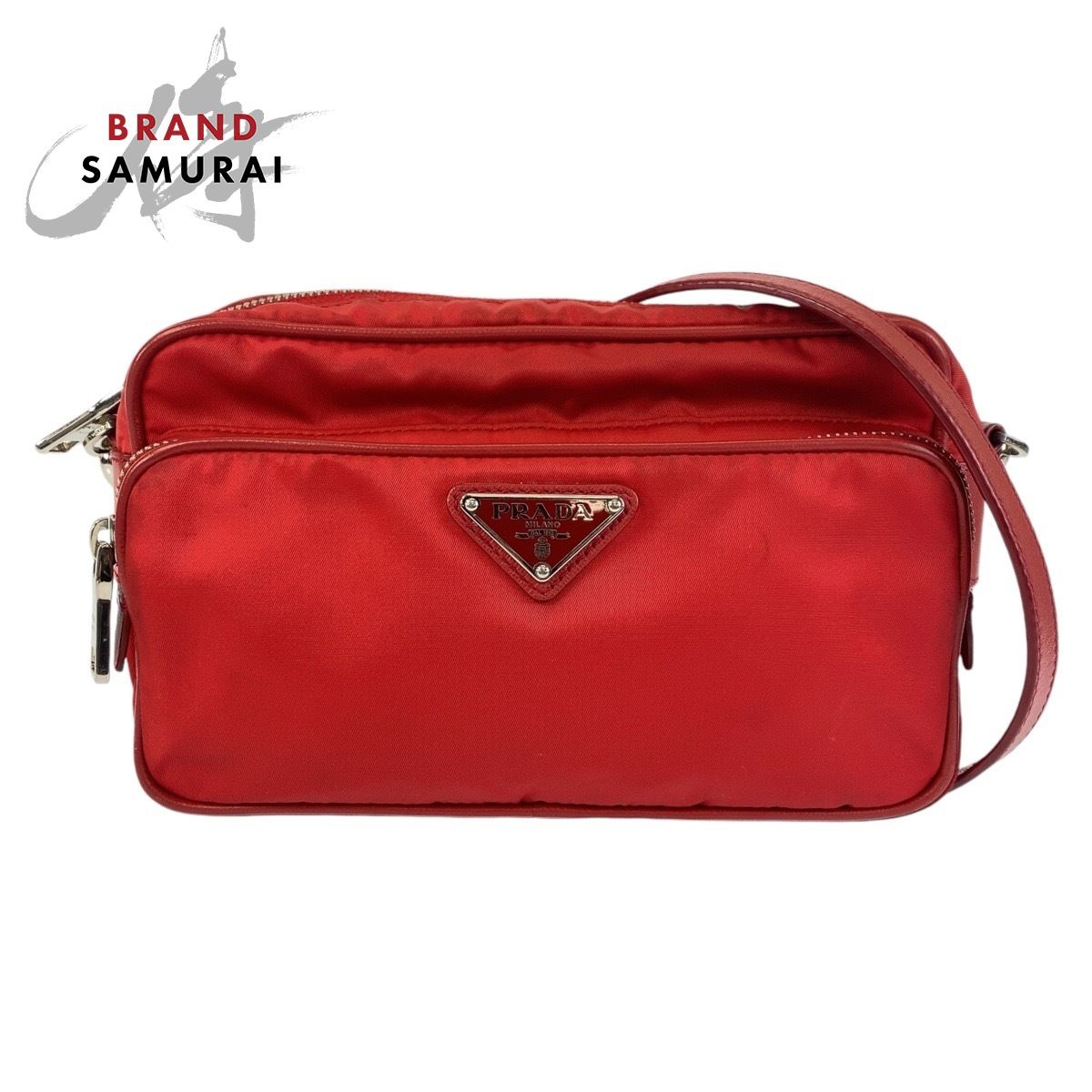 PRADA プラダ テスート サフィアーノ 三角ロゴプレート レッド