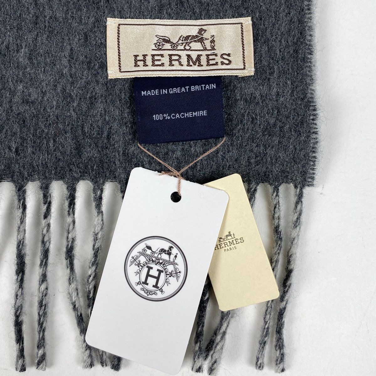 エルメス HERMES ロゴ ストール フリンジ ショール ストール カシミヤ  