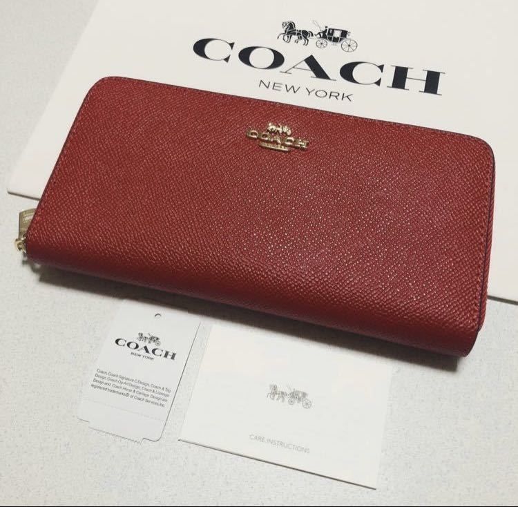 ☆ COACH コーチ 長財布 F52372 赤 レッド アコーディオン ラウンド