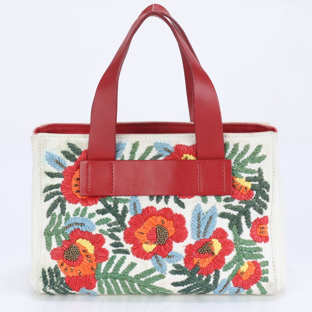 MIU MIU 刺繍 花柄 トートバッグ ハンドバッグ レザー 赤 エブリウェア
