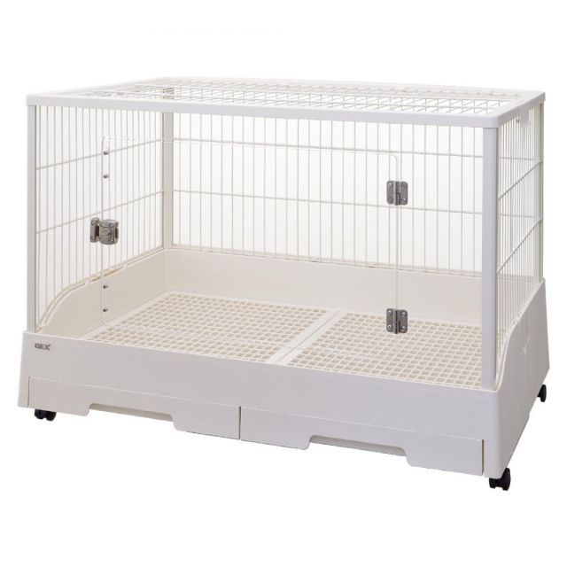 GEX ジェックス クリアフロント80 小動物用 ウサギ用 ケージ 天面ワイヤーパネル 2分割すのこ キャスター付