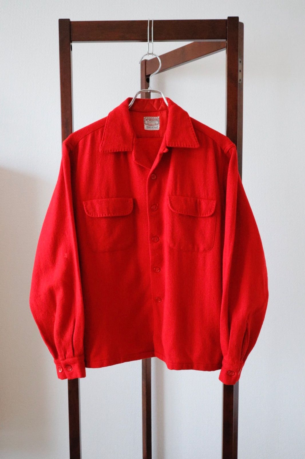 McGREGOR 50s Vintage Open Collared Wool Box Shirt Red ウール