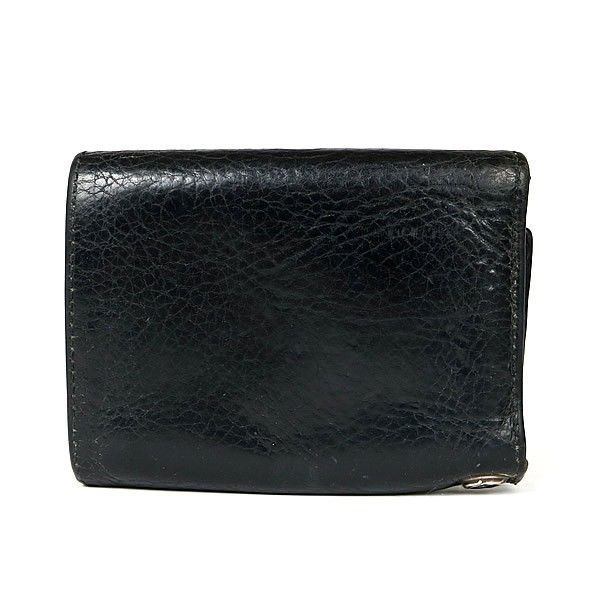 クロムハーツ 黒レザー三つ折り財布 銀色ボタン付きシルバー925 CHROME HEARTS 銀座店 クロムハーツ クロスボタン 3フォールド