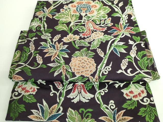 平和屋着物 上 西陣 川島織物 つけ帯 更紗花文 烏羽色地 金糸 たとう紙付き DZAA9343kh5