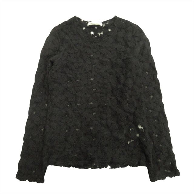 15aw コムデギャルソン COMME des GARCONS フラワーレース ロング カットソー 花柄 刺繍 シースルー アーカイブ XS 黒 ブラック レディース