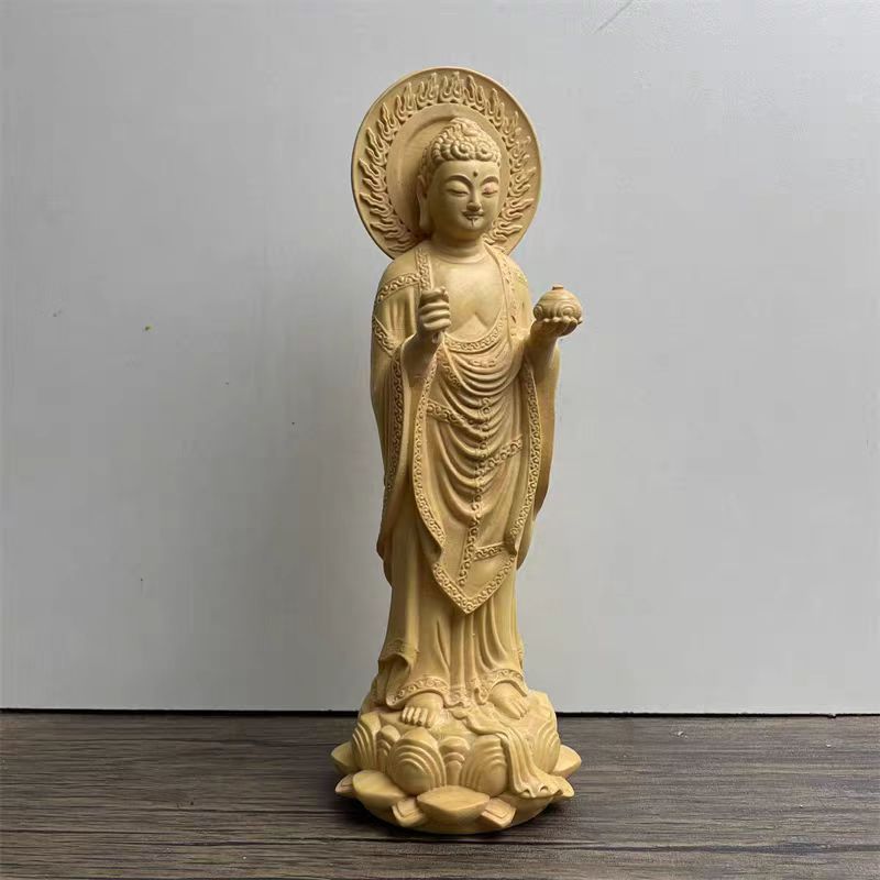 薬師如来立像 総高20cm 木彫仏像 木彫り 木製 薬師如来