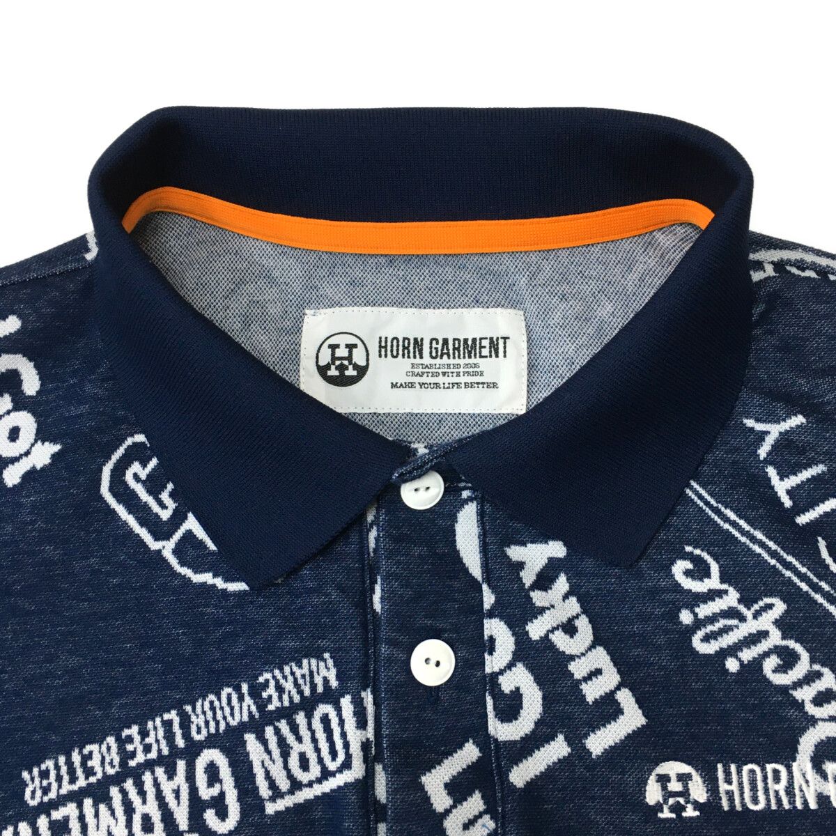HORN GARMENT - coco 中古 ホーンガーメント HORN GARMENT メンズ 半袖ポロシャツ サイズ不明 紺 ネイビー 訳あり 総柄 HORN GARMENT - coco 中古 ホーンガーメント HORN GARMENT