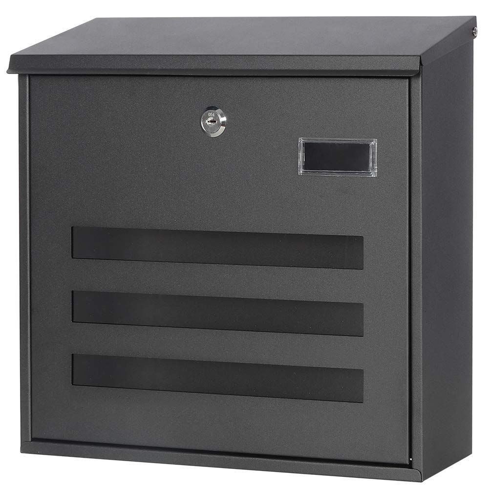 Jssmst ジェスマット メールボックス ブラック ポスト キーロック 大型 郵便受け 壁掛け 34.5x33x11cm 918-Black