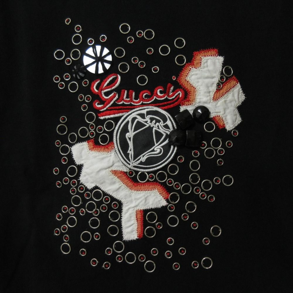 美品 GUCCI グッチ ロゴ刺繍 クルーネック 半袖 Tシャツ カットソー 192131 X3252 サイズS ブラック レディース 古着 中古 美品 GUCCI グッチ ロゴ刺繍 クルーネック 半袖 Tシャツ