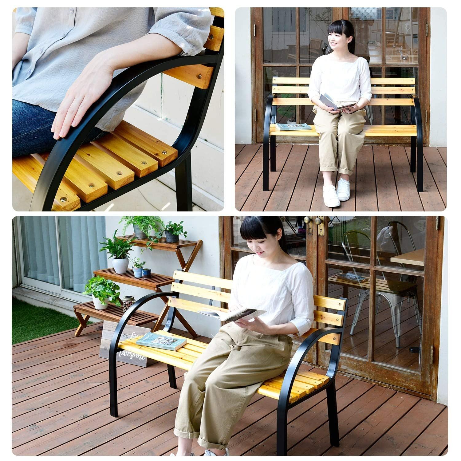 バルコニー テラス ベランダ 休憩所 お庭 天然木 スチール 喫煙所 パークベンチ パークベンチ スチールベンチ LC-D08C 幅112×奥行58×高さ75cm ガーデンベンチ ガーデンマスター MARWIL-DEMENAGEMENTS_CH