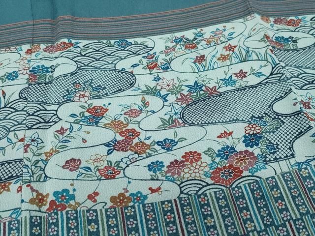 平和屋着物●訪問着　型染め　吉祥草花文　鬼しぼ縮緬　正絹　逸品　CAAS8532vf 平和屋着物○訪問着 型染め 吉祥草花文 鬼しぼ縮緬 正絹 逸品