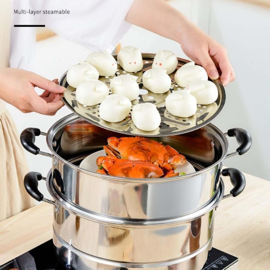 多機能 蒸し鍋 蒸し器 二段 三段 「3層底」蒸しもの鍋対応熱源:IH対応