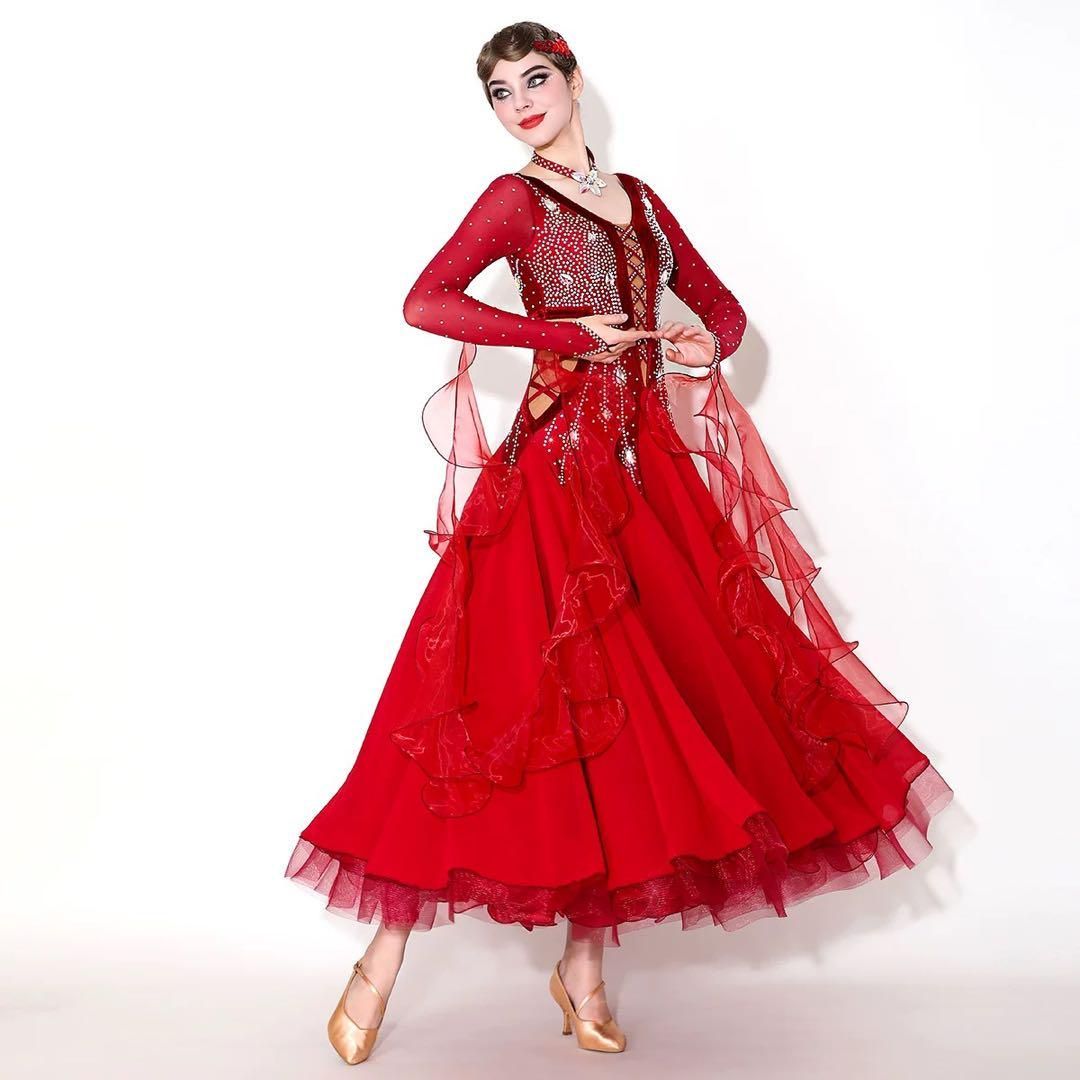 ♥ 豪華ストーン付きスタンダードドレス 競技会やデモ パーティーにオススメ