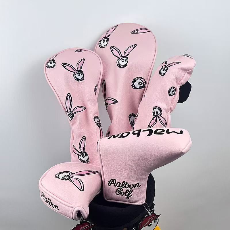 色 MALBON GOLF ピンク ヘッドカバー ウサギ刺繍 4点セット DR|FW|UT 番手 女性に人気