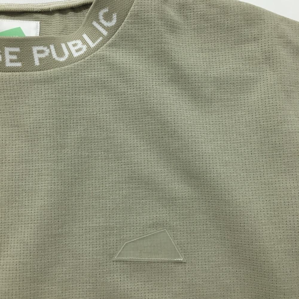 【超美品】サルベージパブリック 半袖ハイネックシャツ ベージュ系×白×グリーン メッシュ調  メンズ L ゴルフウェア SALVAGE PUBLIC 超美品】サルベージパブリック 半袖ハイネックシャツ ベージュ系