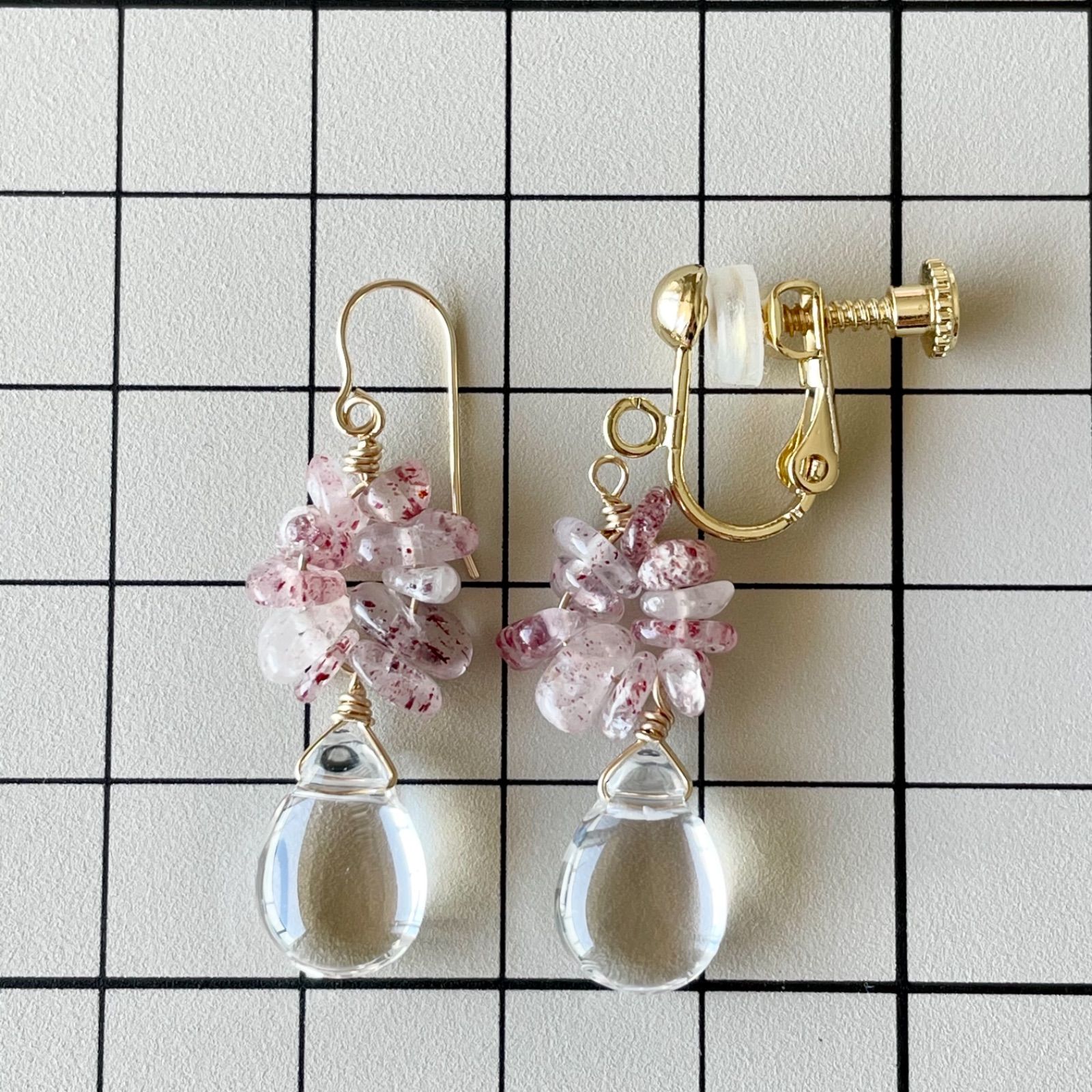 ピンクエピドートの花束クリスタルピアス/イヤリング 14kgf - メルカリ