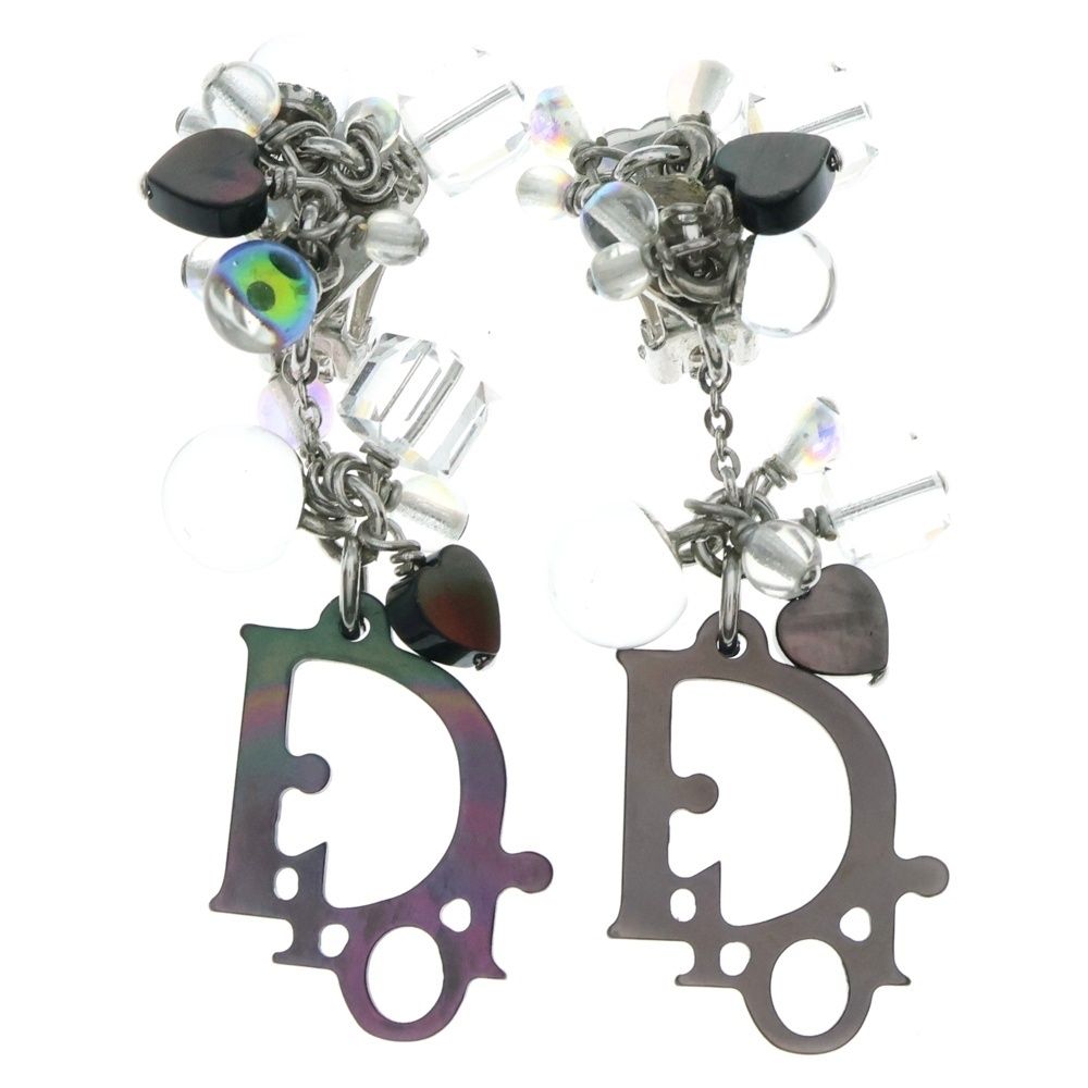 Christian Dior クリスチャンディオール シェル ロゴ ビーズ付イヤリング シルバー レディース