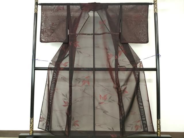 平和屋着物＊夏物 小紋 絽 枝葉文 正絹 逸品 DAAW0088op