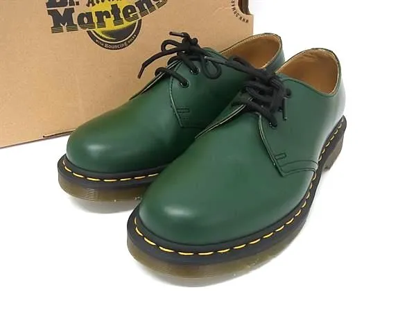Dr.Martens　3ホール　UK10・新品　希少な青みがかった緑 1461 ダークグリーンステッチ 3 ホール シューズ