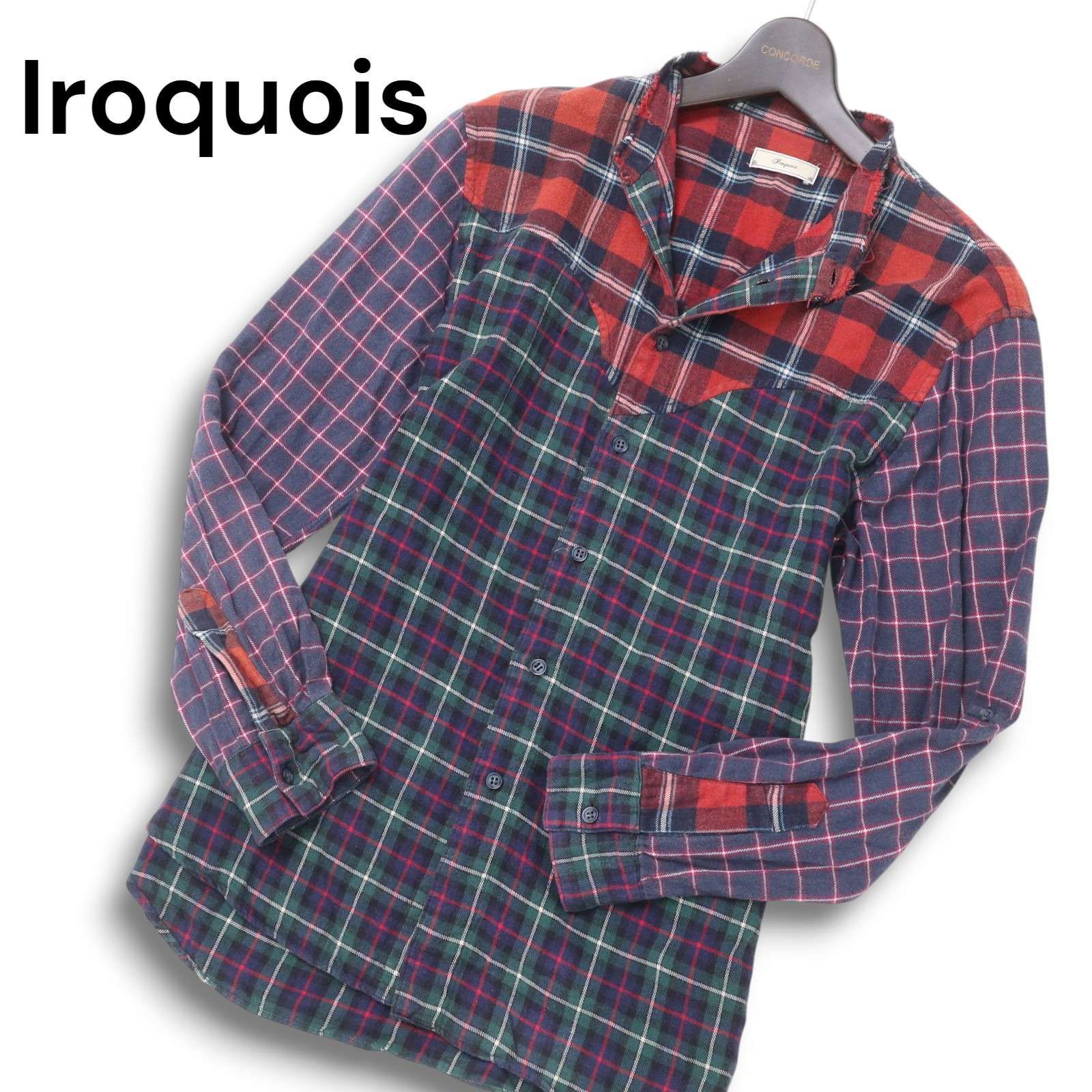 Iroquois イロコイ 秋冬 ネル クレイジー切替 チェック  長袖 ウエスタン シャツ Sz.1 メンズ