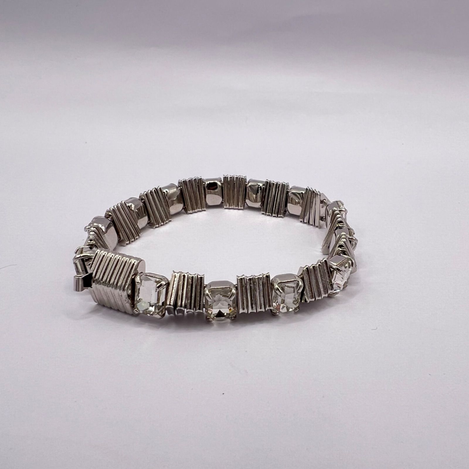 SAINT LAURENT PARIS サンローランパリ メタル×ラインストーン シルバーブレスレット バングル 箱 袋付き 17cm