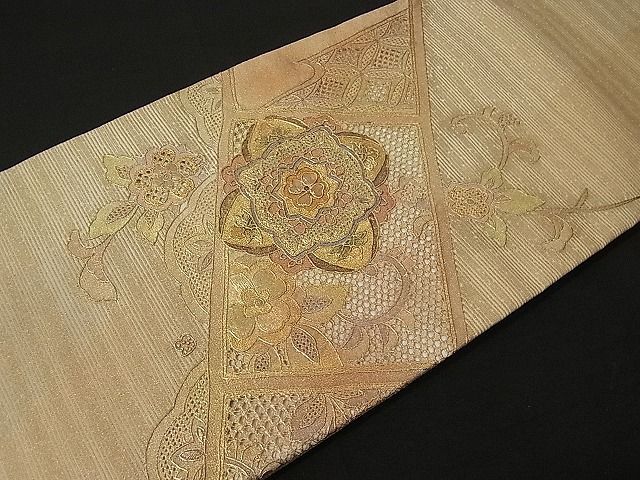 平和屋1□極上 つけ帯 総刺繍 スワトウ相良刺繍 螺鈿 花唐草吉祥文