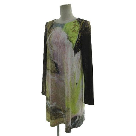 【中古】HIROKO KOSHINO アートプリントチュニック RHPCX-01390 日本製 ストレッチ 転写プリント マルチカラー 38 ヒロココシノ HIROKO KOSHINO アートプリントチュニック RHPCX-01390