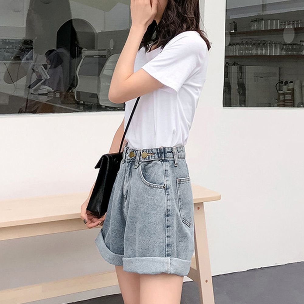 デニムショートパンツ レディース 韓国風 ハイウエスト ショーパン デニム ホットパンツ ゆったり ロールアップ 短パン カジュアル ボトムス 10代 20代 30代 ストリート お洒落 美脚 脚長 スタイリッシュ デニムパンツ CH80NNYS-001