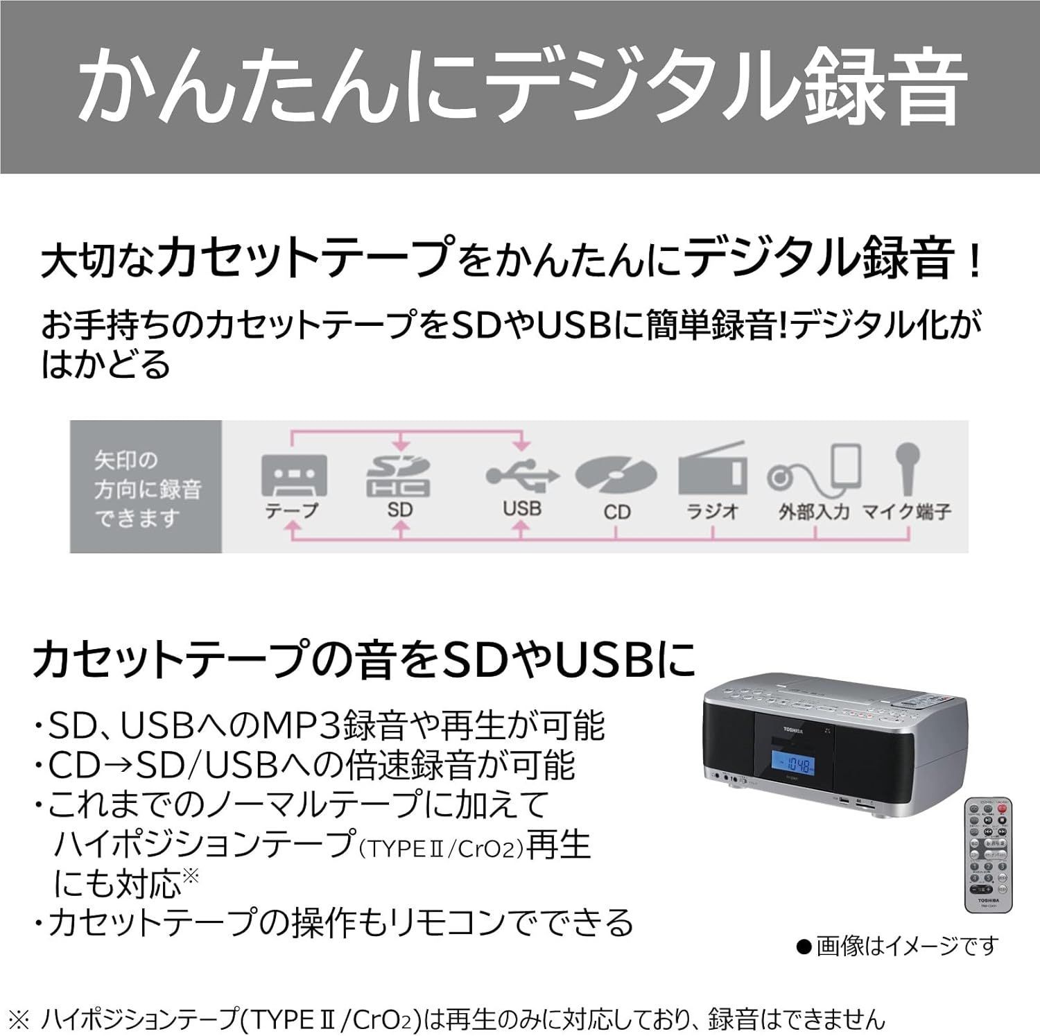東芝(TOSHIBA) SD/USB/CDラジカセ シルバー リモコン付き TY-CDX91
