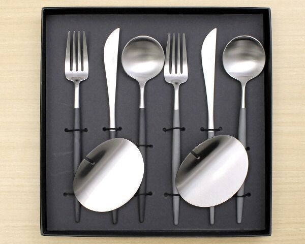 Cutipol クチポール ＊ゴア ディナー カトラリーセット＊グレー＊レスト付 楽天市場】クチポール ゴア ディナーカトラリー 4点セット 6本セット