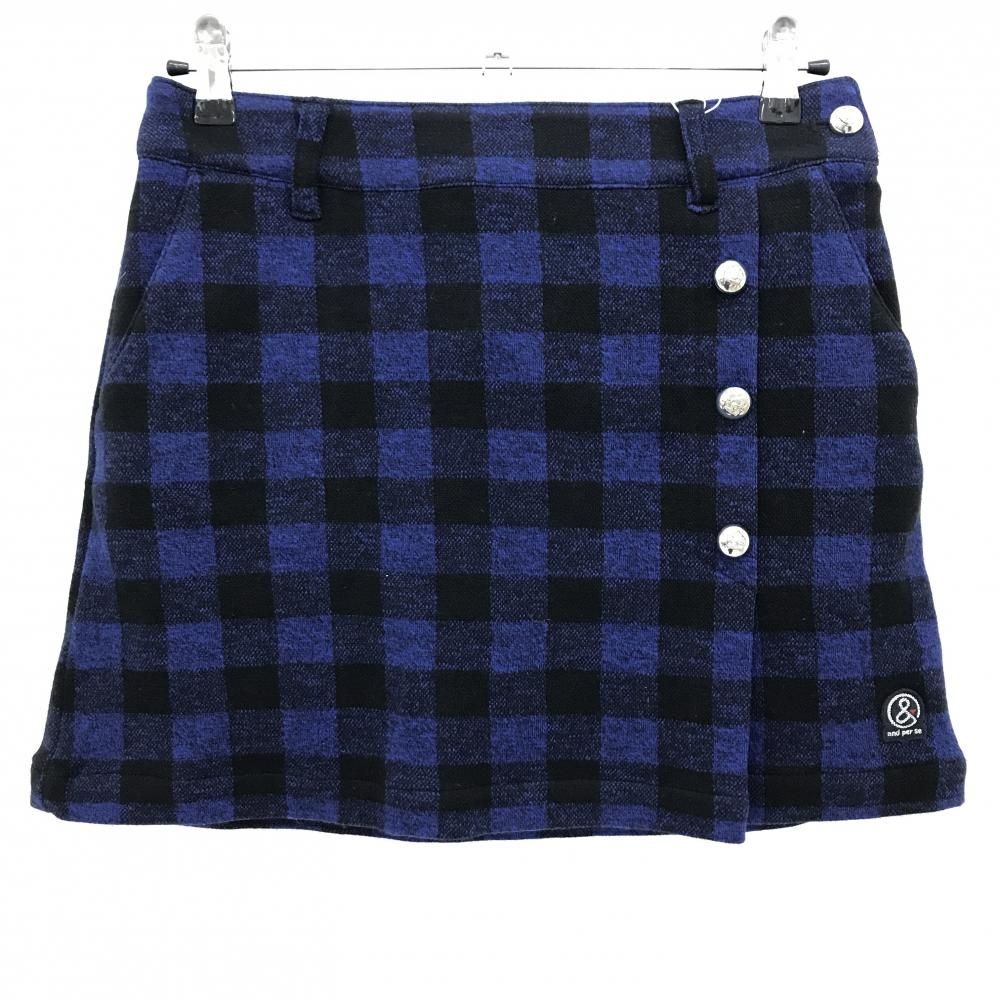 アンパスィ ニットスカート ネイビー×白 チェック インナーパンツ付 レディース M ゴルフウェア and per se