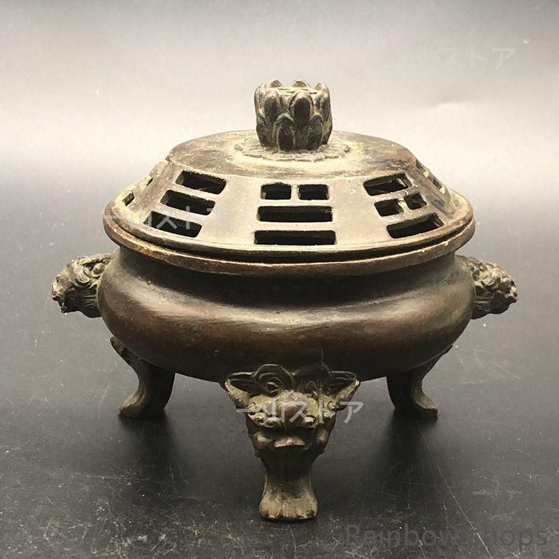 銅製  十二支薫香炉  三足檀香炉 仏具  香道具  工芸品  美術品  置物 香炉 双獣耳浮彫盤竜薫香炉 香具 仏堂香炉 工芸品 銅製品 置物