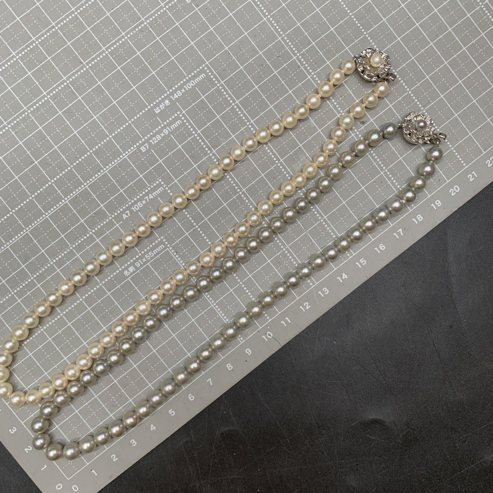 N383 テリ艶◎2点おまとめ 本真珠 天然パール/グレーパール 6.3?6.8