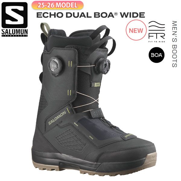 25-26 サロモン エコーデュアルボアワイド SALOMON ECHO DUAL BOA WIDE スノーボード 靴 25-26-BT-SLM ブラック 25 25.5 26 26.5 27 27.5 28 28.5 29 29.5