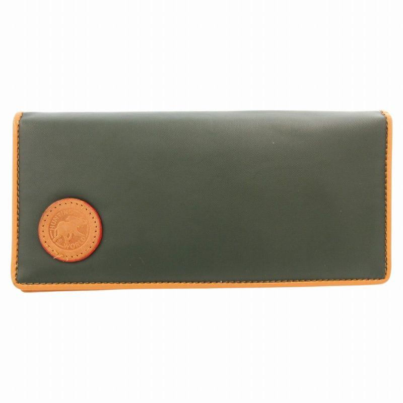ハンティングワールド HUNTING WORLD 二つ折り長財布 ウォレット ロゴワッペン バチュークロス カーキ 茶 ブラウン /GV GY18